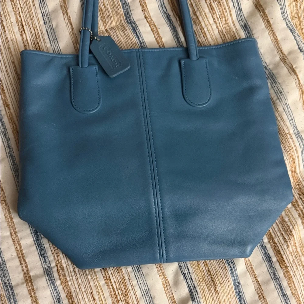 Coach ORIGINAL 1996 vintage lunch tote tan gloved leather PERIWINKLE - Picture 2 of 16